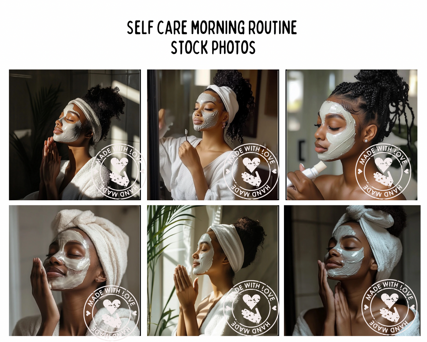 Morning Glow: Melanin Skincare Ritual Stock Photo (Set of 20)
