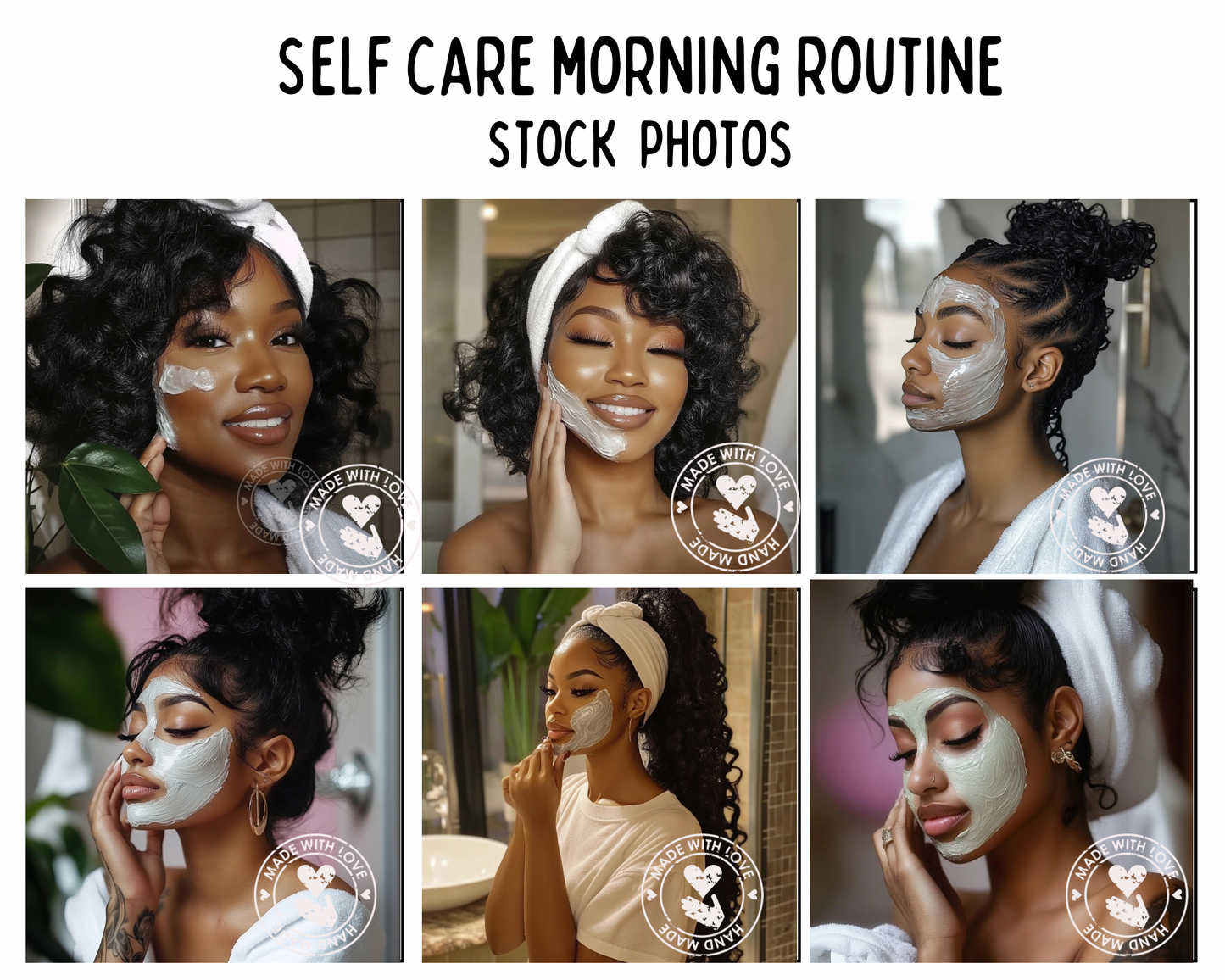 Morning Glow: Melanin Skincare Ritual Stock Photo (Set of 20)