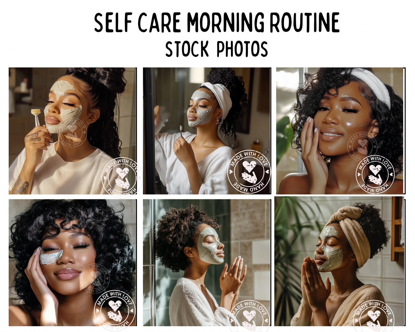 Morning Glow: Melanin Skincare Ritual Stock Photo (Set of 20)