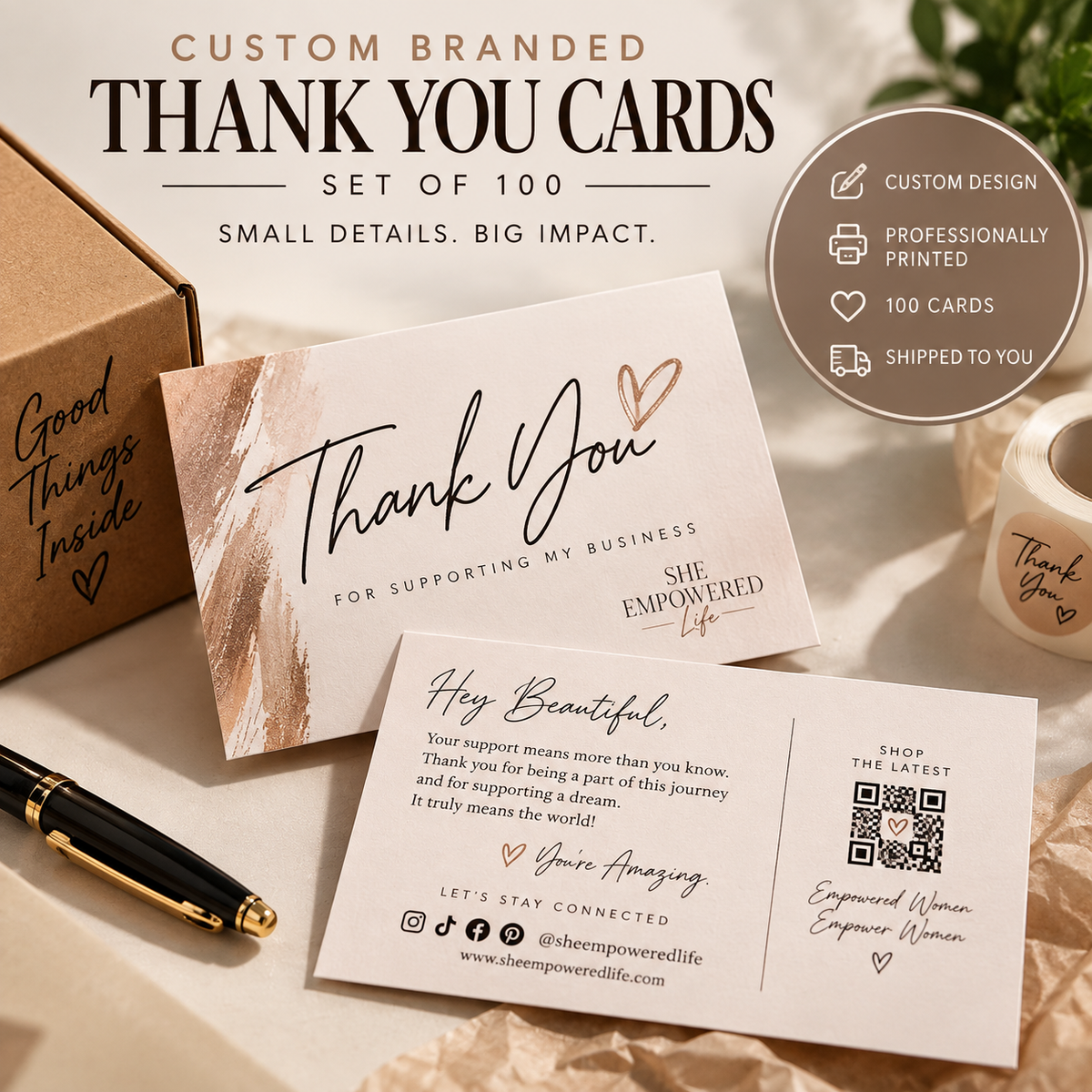 Custom Branded Thank You Cards | Set of 100