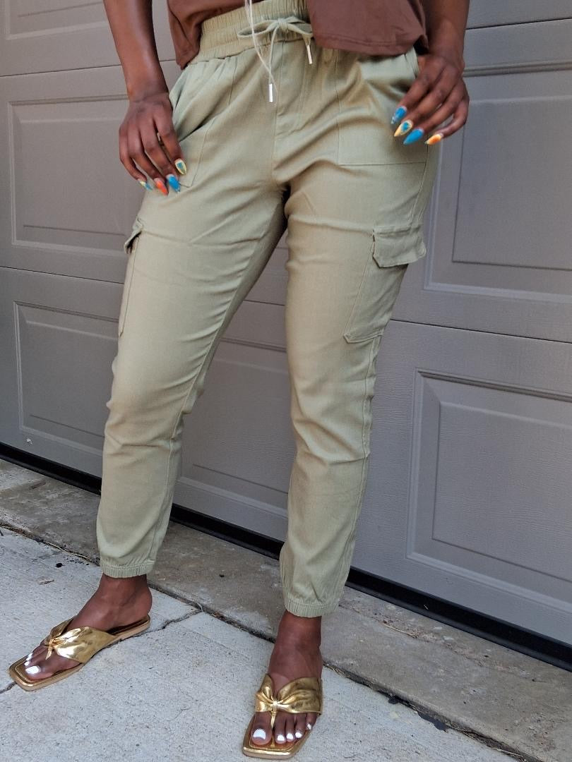 She Moves Sage Utility Cargo Joggers