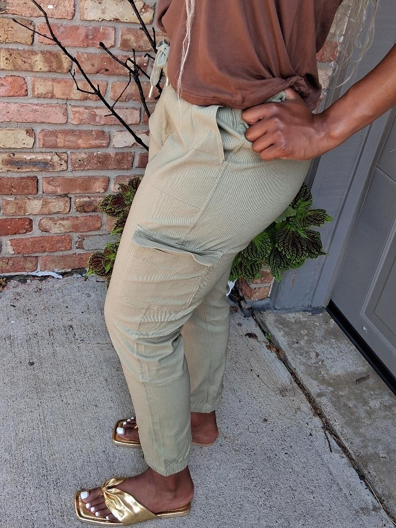 She Moves Sage Utility Cargo Joggers