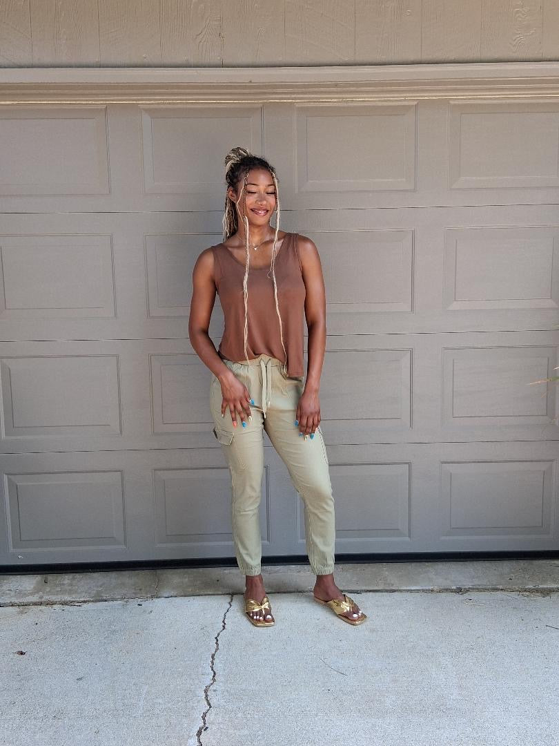 She Moves Sage Utility Cargo Joggers