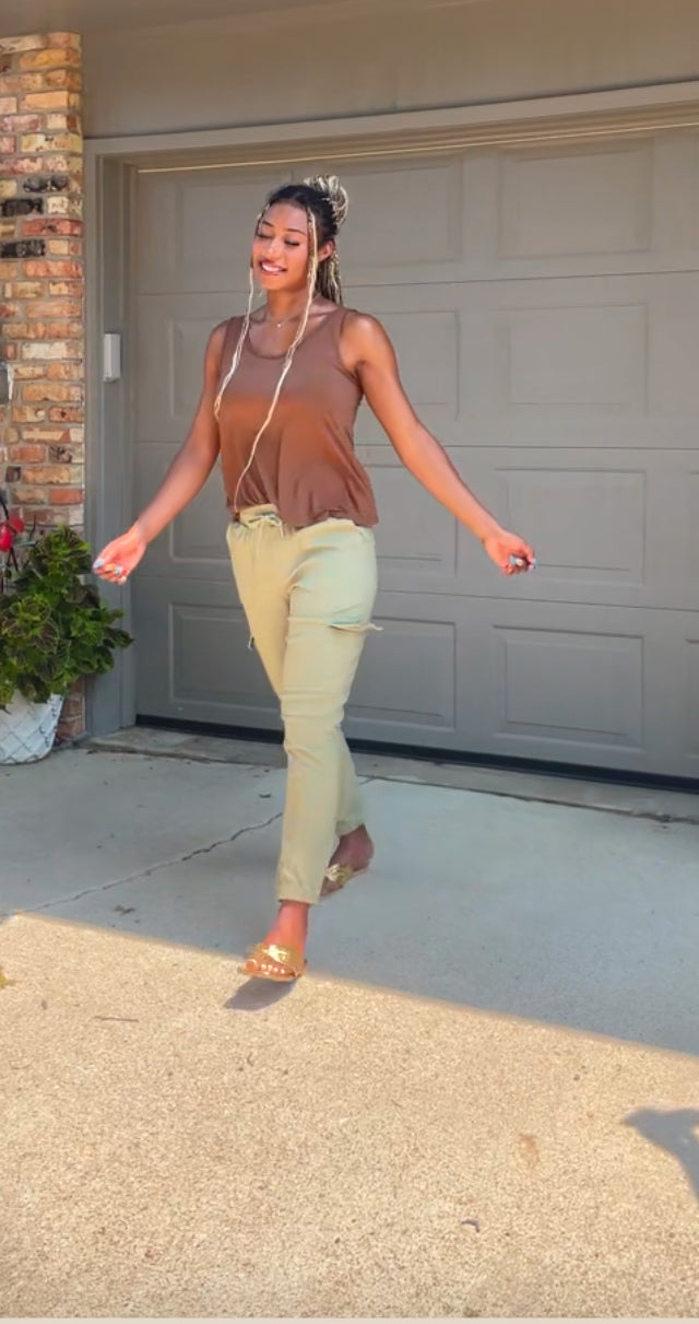 She Moves Sage Utility Cargo Joggers