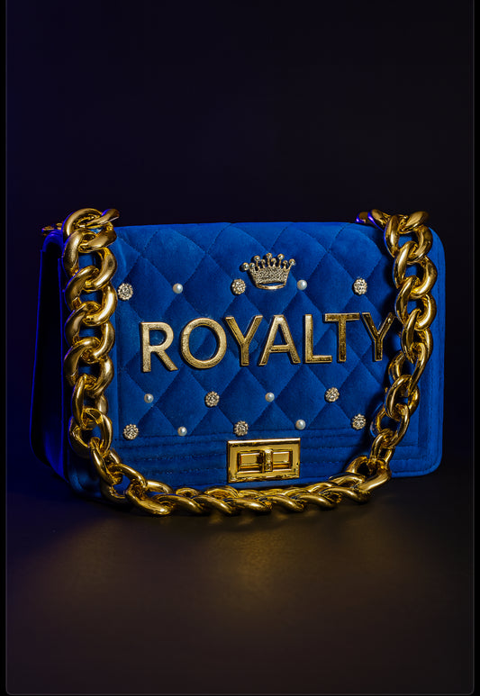 Crown Her – Luxe Royal Blue Velvet Chain Bag
